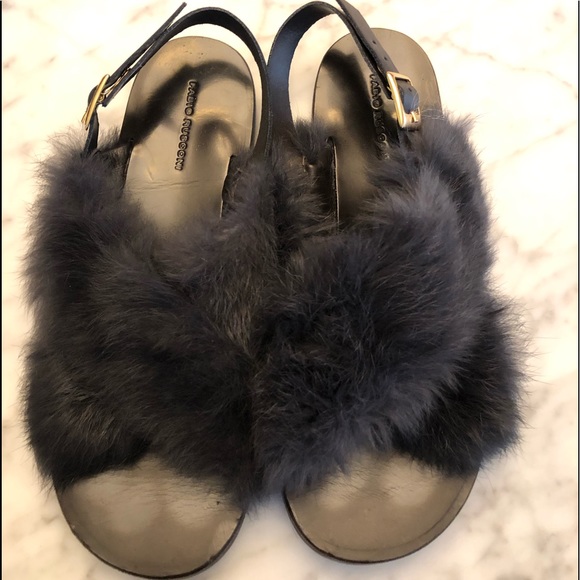 fur slingback sandals